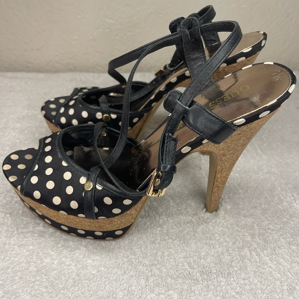 Guess by Marciano Black and White Polka Dot Heels